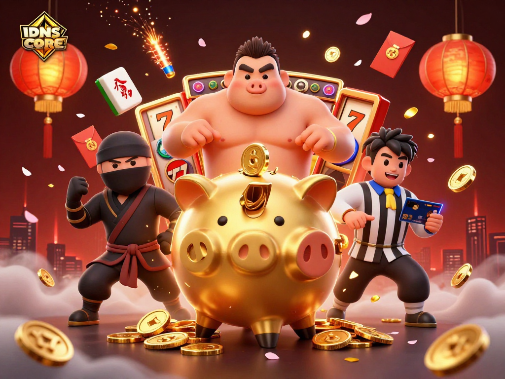 Engage with IDNSCORE's vibrant gaming scene featuring lively characters in a dynamic slot environment.