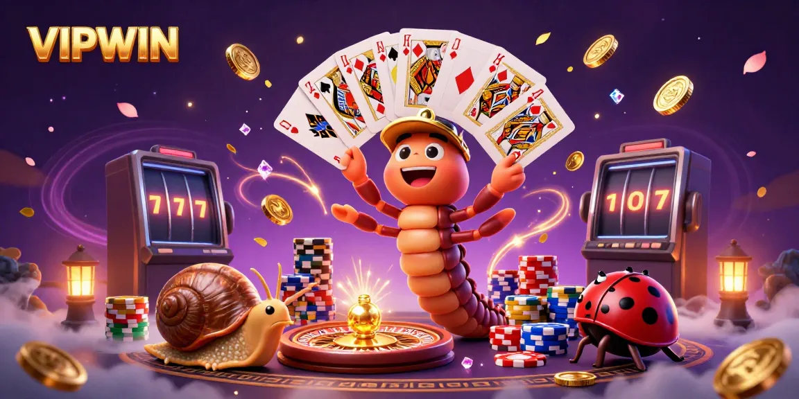 Experience VIPWIN's lively gaming world with a 3D millipede dealer and immersive casino elements.