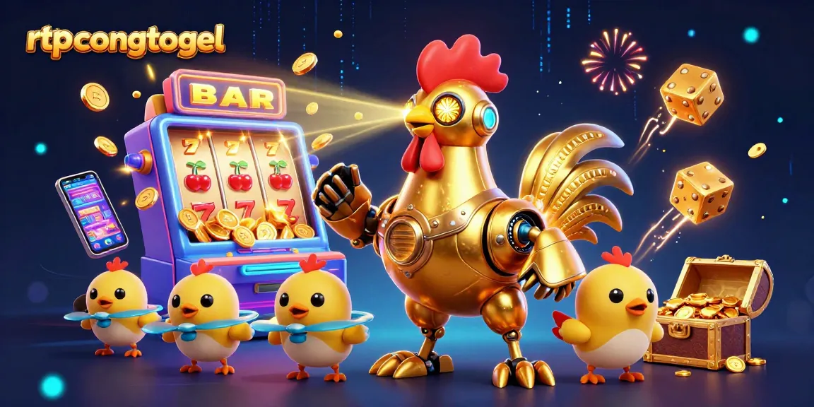 Engage with the rtpcongtogel jackpot experience featuring a golden rooster robot and dynamic casino elements.