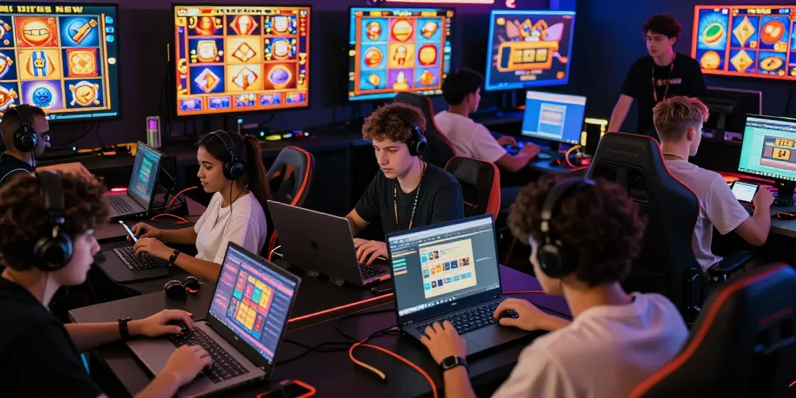 Players enjoying situs toto slot games on digital devices, showcasing vibrant online gaming atmosphere.