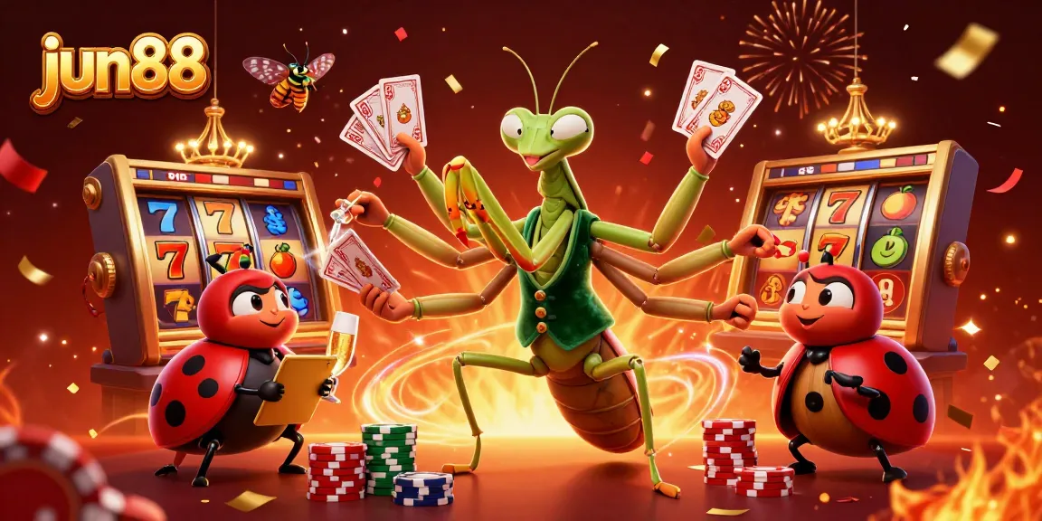 Experience thrilling games at jun88 with a giant praying mantis card sharp and ladybug pit boss.
