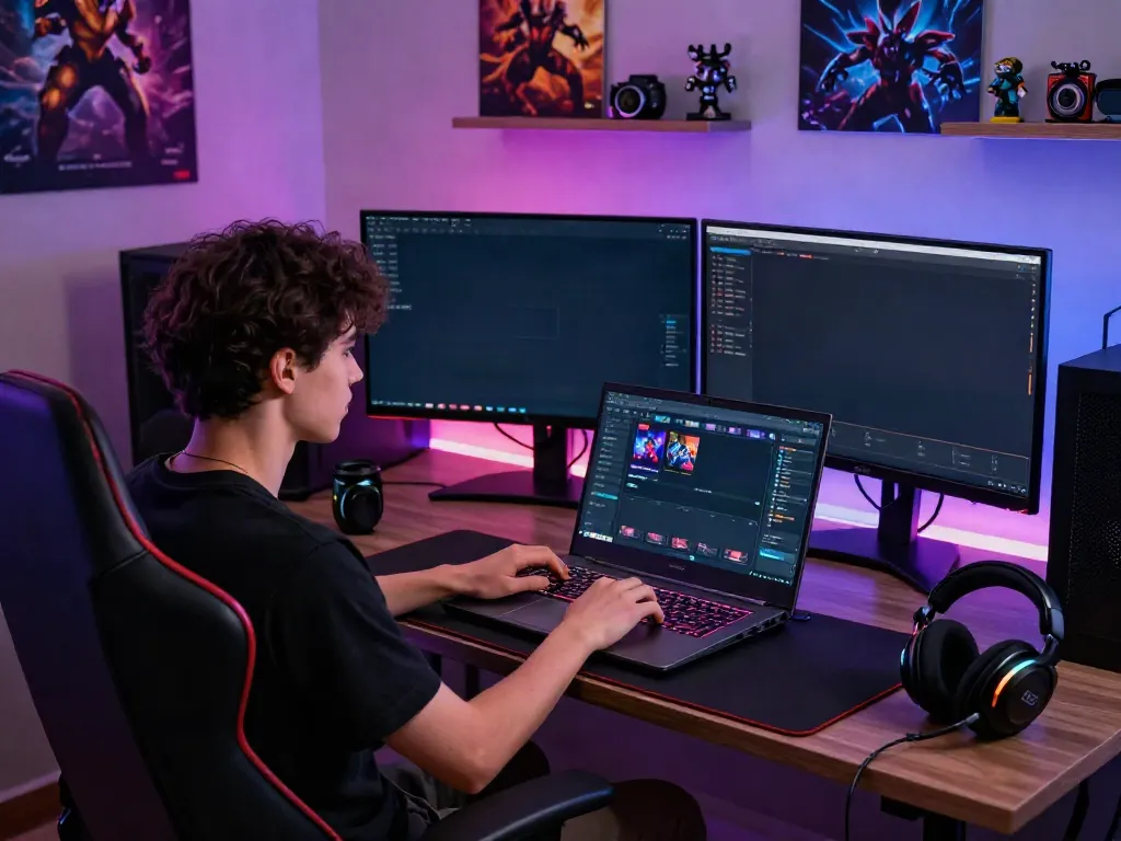 Pengguna bermain game online di QQGOBET dengan antarmuka modern dan pencahayaan RGB yang menarik.