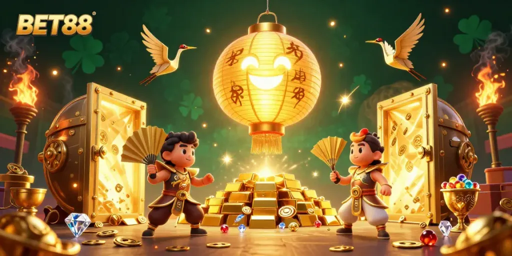 BET88 chào mừng người chơi tới thế giới cờ bạc với những biểu tượng may mắn và kho báu lấp lánh.