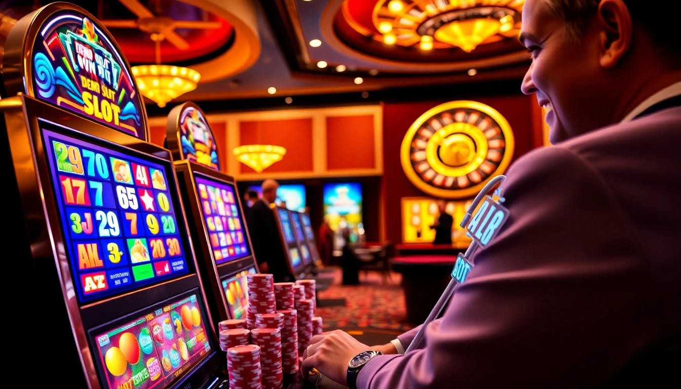 Engage with the thrilling demo slot experience at our casino, featuring vivid visuals and exciting gameplay.
