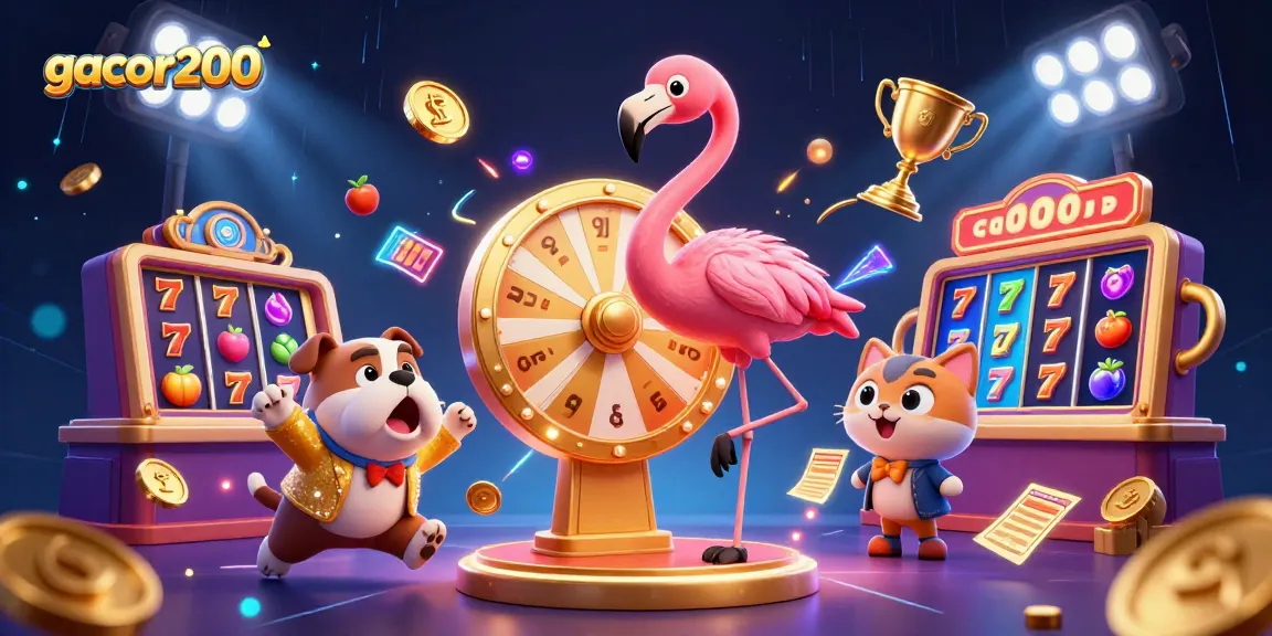 Menangkan jackpot di gacor200 dengan putaran roda hadiah yang memukau dan karakter ceria.