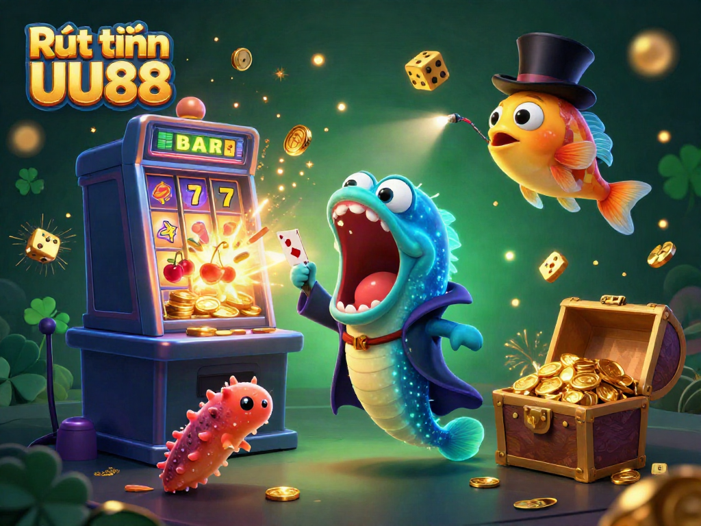 Experience the thrill of Rút tiền UU88 with a dazzling underwater casino scene featuring a magical deep-sea performance.