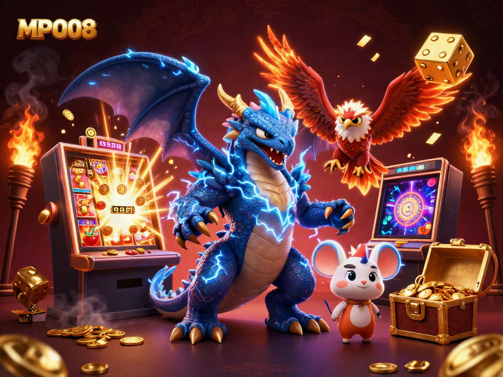 Engage in the exciting world of MPO08 with an electric visual explosion of casino themes and characters.