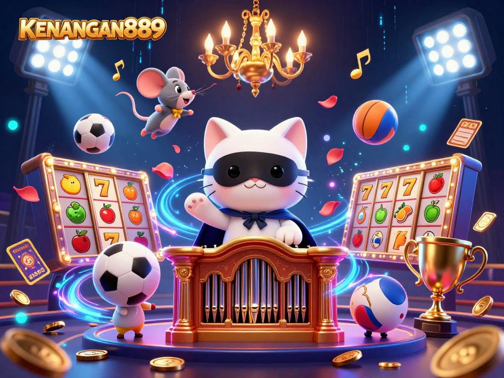 KENANGAN889 brings luck at a vibrant casino scene with dynamic elements and immersive 3D characters.