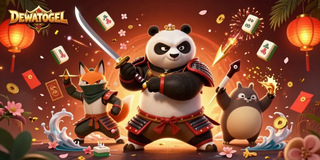 Engage in thrilling gaming with DEWATOGEL's vibrant characters and casino elements in this dynamic illustration.