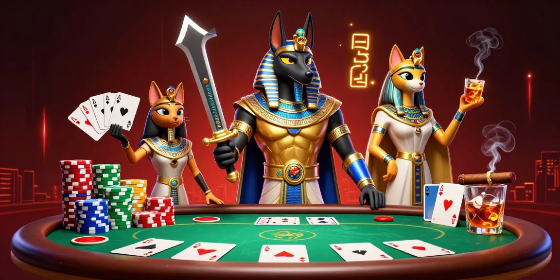 Menang di niastoto dengan Anubis dan Bastet bermain poker di meja kasino