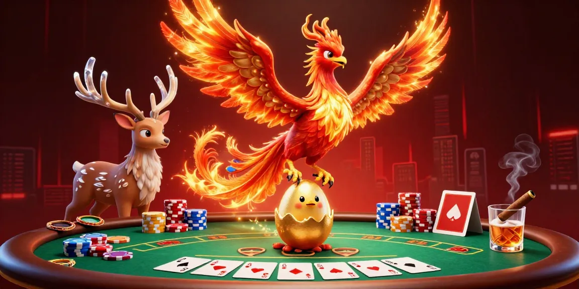 Experience a thrilling moment at Sunwin, featuring a fiery phoenix and poker elements in vibrant colors.