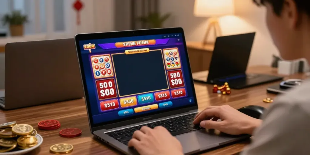 Pengguna ratutogel sedang memasang taruhan dengan potongan diskon di layar, merasakan suasana kegembiraan di rumah.