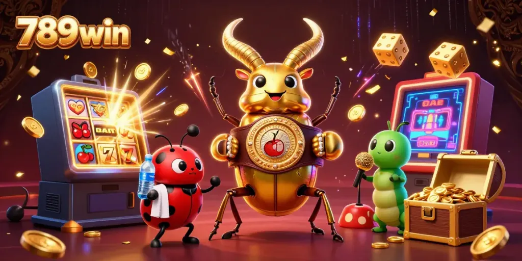 Experience the thrill of 789win's casino world through vibrant gaming elements and lively characters.