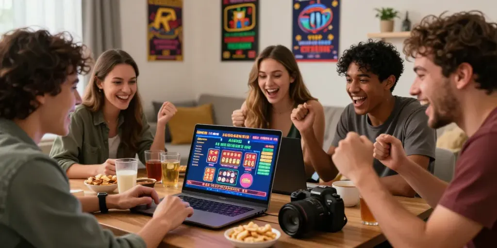 Seributoto dalam suasana bermain lotere online dengan teman-teman dalam ruangan yang nyaman.