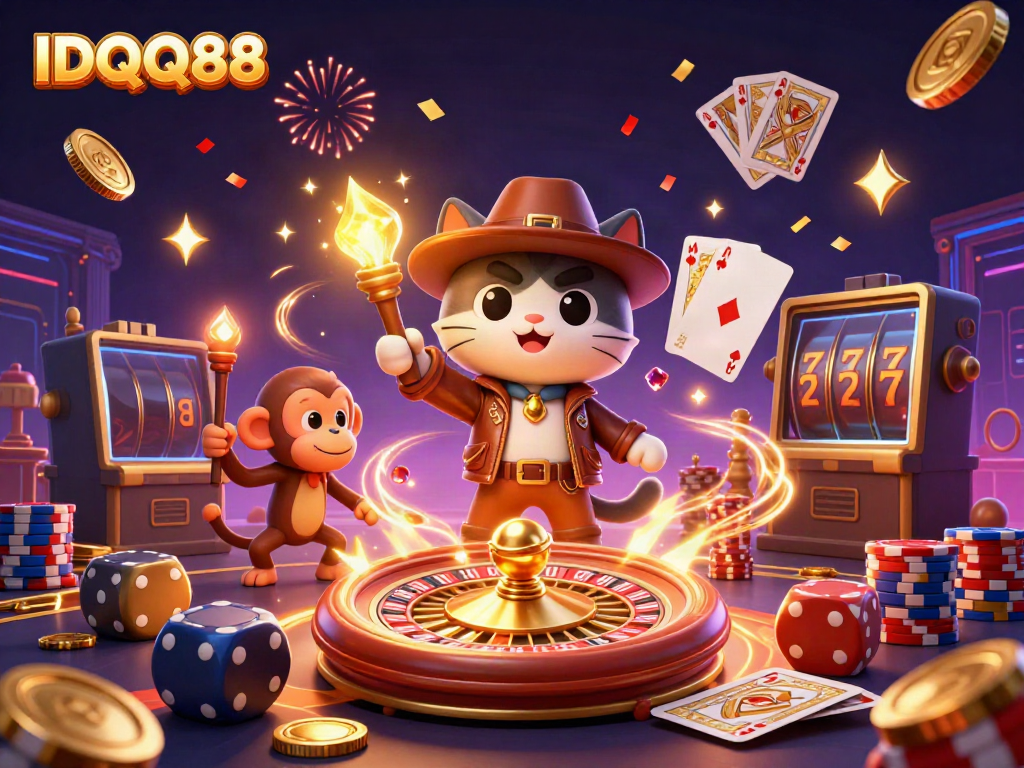 Experience thrilling moments at IDQQ88 with a cat archaeologist uncovering golden casino treasures.