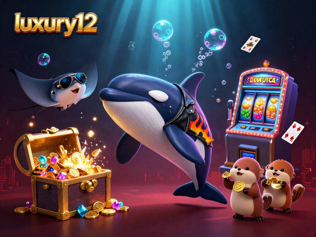 Win big at luxury12 with a dynamic casino-themed underwater illustration showcasing fun characters and vibrant game elements.