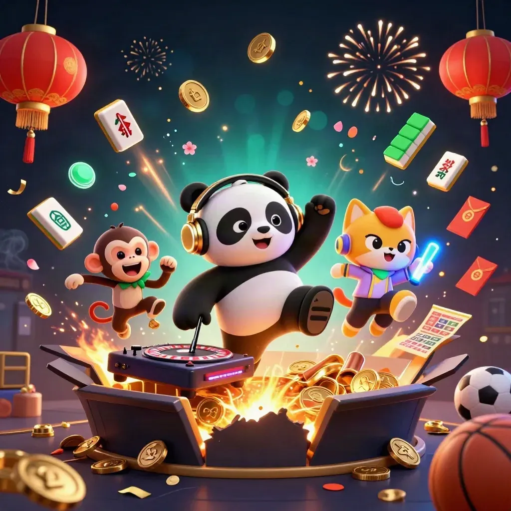 Panda DJ, monyet breakdance, kucing glow-stick, koin emas dan kembang api meledak.