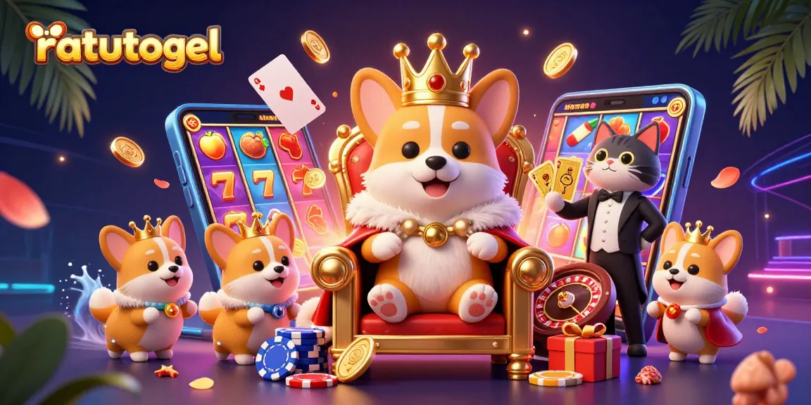 Experience exciting ratutogel gameplay with a royal corgi and colorful slot game elements.