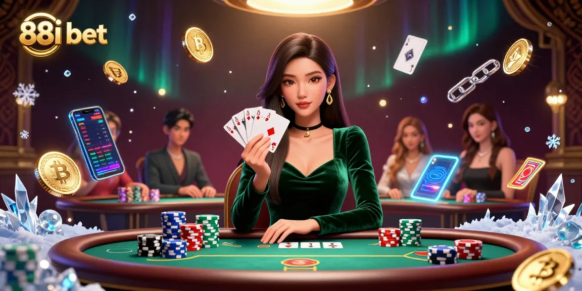 Win big at 88i bet with a glamorous poker scene featuring strategic gameplay and vibrant digital elements.