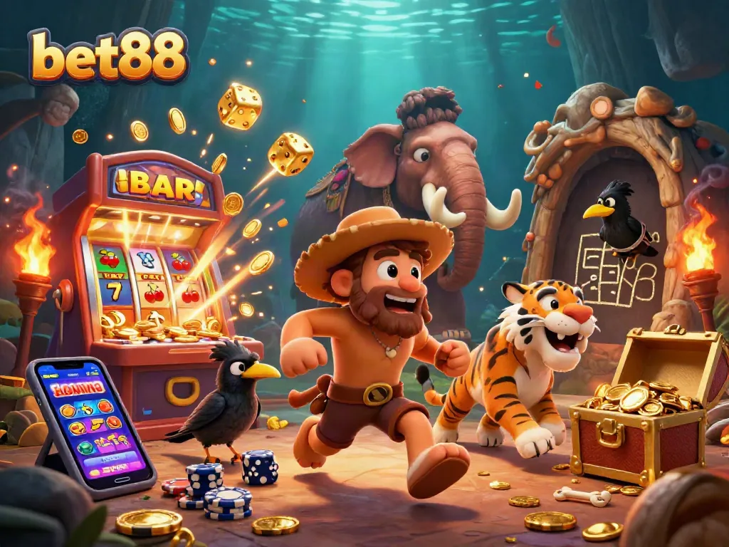 bet88 slots and casino games explode with excitement in this vibrant 3D illustration.