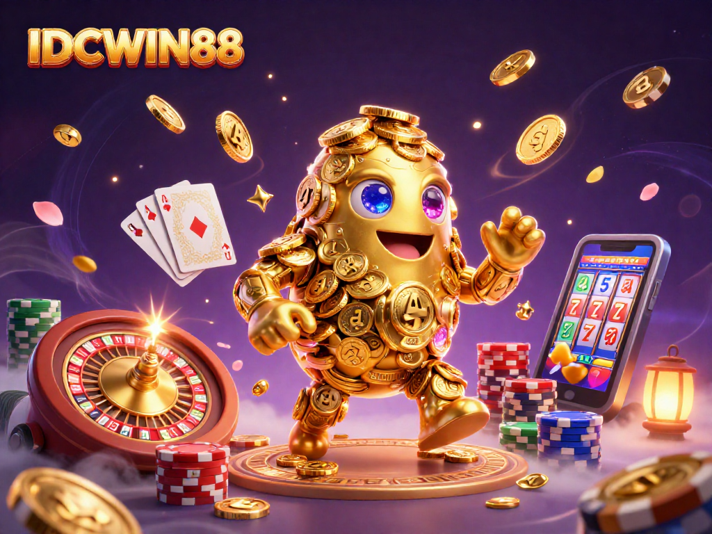 Engage with thrilling slots and live casino action at IDCWIN88 featuring a dynamic golden golem.