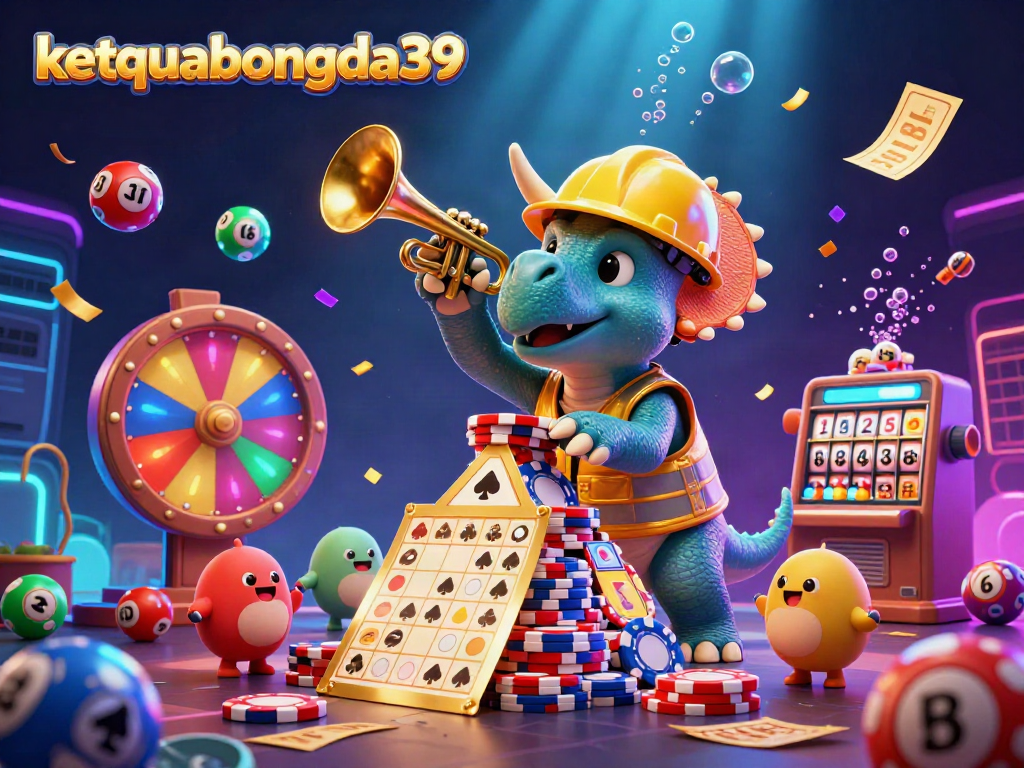 Join the celebration at ketquabongda39 as triceratops builds poker chip pyramid in exciting casino scene.