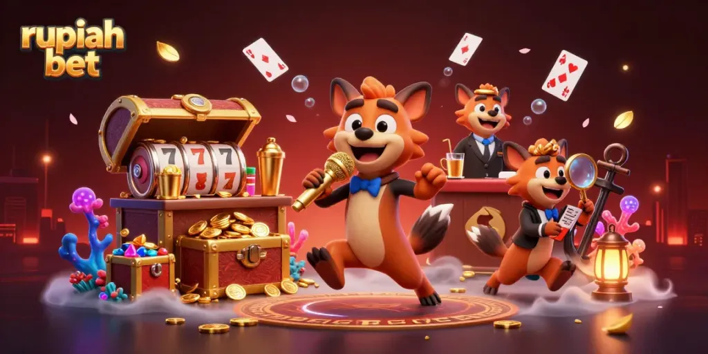 Engage with the vibrant rupiah bet casino scene featuring hyenas as entertainers amidst glamorous gameplay elements.