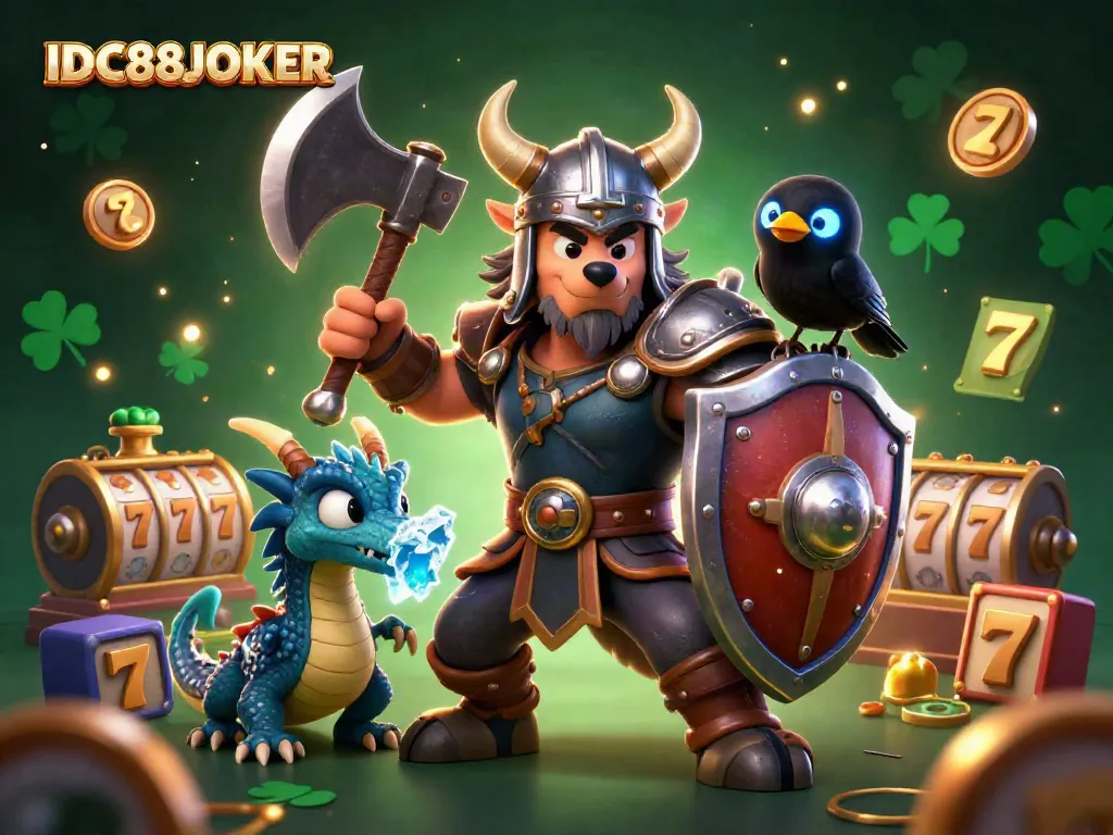 Experience excitement with IDC88JOKER featuring a Viking warrior and casino elements.