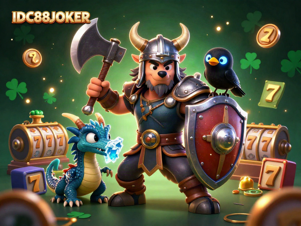 Experience excitement with IDC88JOKER featuring a Viking warrior and casino elements.
