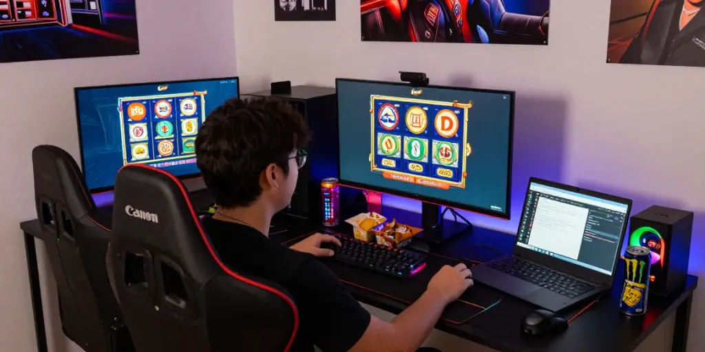 Gamer memainkan hoki99 dengan antusiasme tinggi di ruang gaming yang cerah.