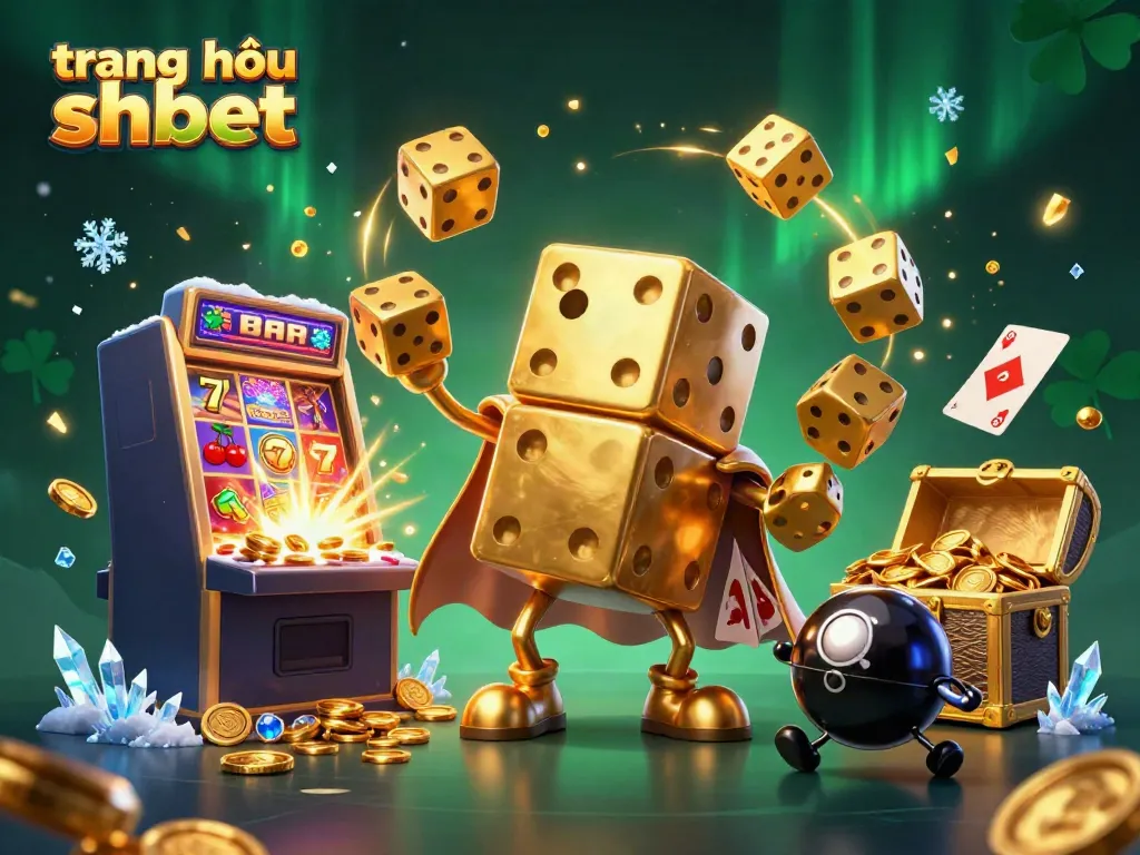 Experience the thrill of the casino at trang chủ shbet with dynamic golden dice characters and slot machines.