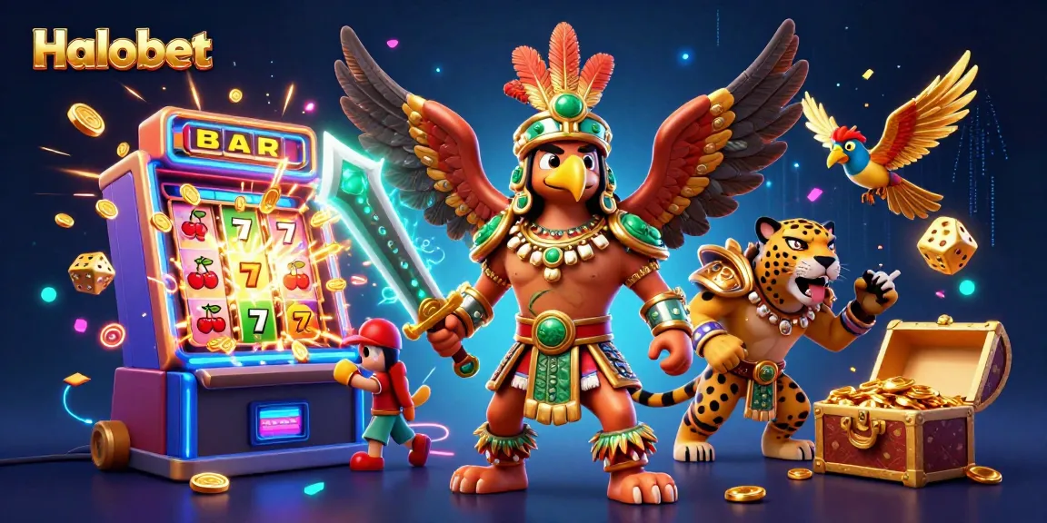 Experience thrilling gameplay with Halobet’s vibrant slot machine jackpot explosion in a dynamic casino scene.