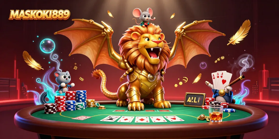 Experience exhilarating wins at MASKOKI889 with a vibrant scene of card play and triumph.
