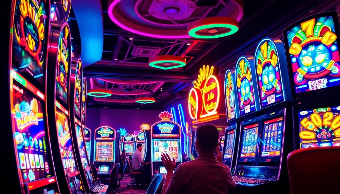 Menangkan jackpot pada slot modern dengan desain menarik dan lampu neon yang cerah.