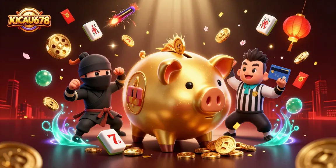 KICAU678 features a golden piggy bank sumo wrestler and ninja in an explosive casino showdown.