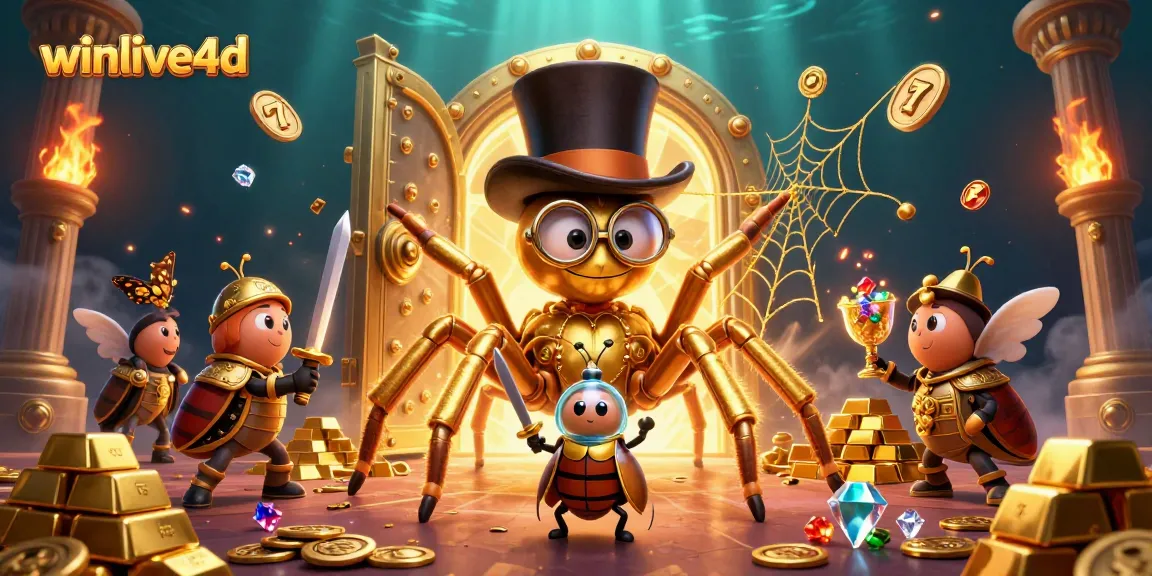 Engage in winlive4d's dynamic casino adventure with a golden tarantula and beetle knight.