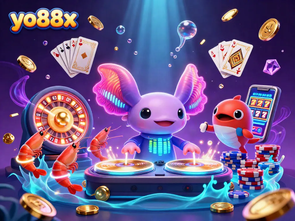 Experience the excitement of yo88x with vibrant characters celebrating game wins in a fantasy casino.