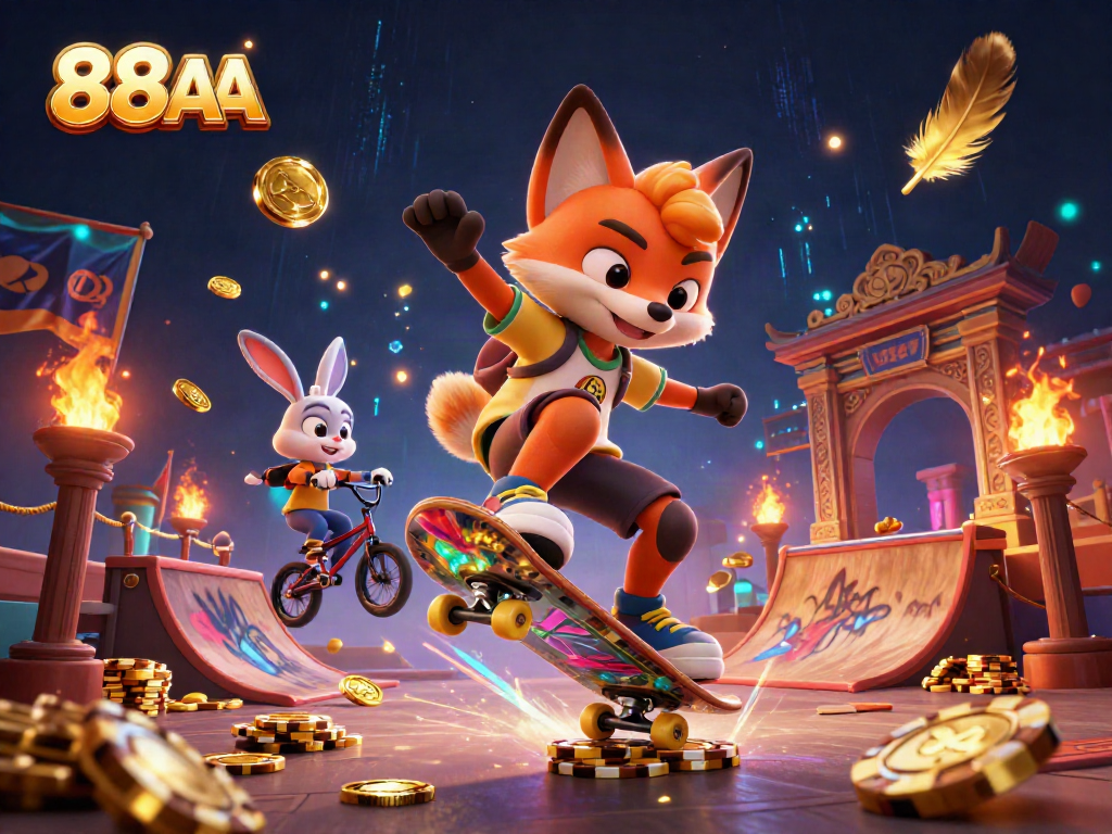 Experience the vibrant 88AA online casino with dynamic characters showcasing exciting gaming action.