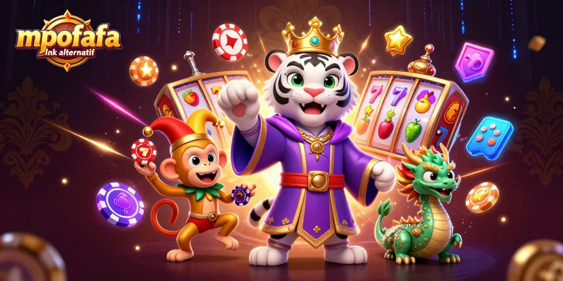 Spin the reels with MPOFAFA link alternatif featuring a tiger, monkey, and jade dragon in a vibrant casino setting