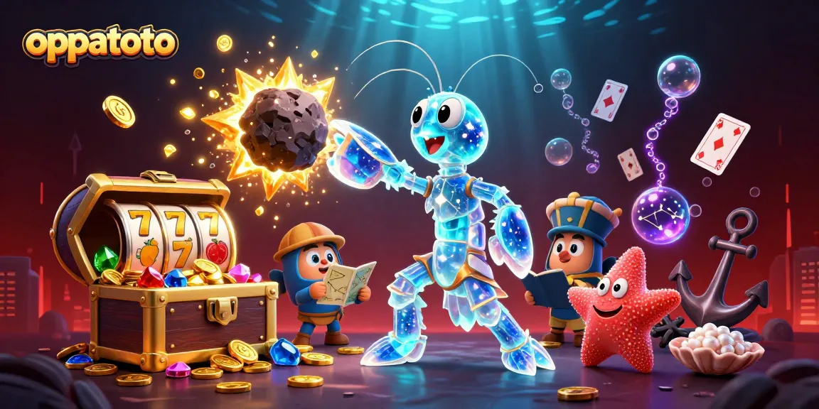 oppatoto showcases a galactic samurai shrimp in an exciting casino world of slot reels and gems