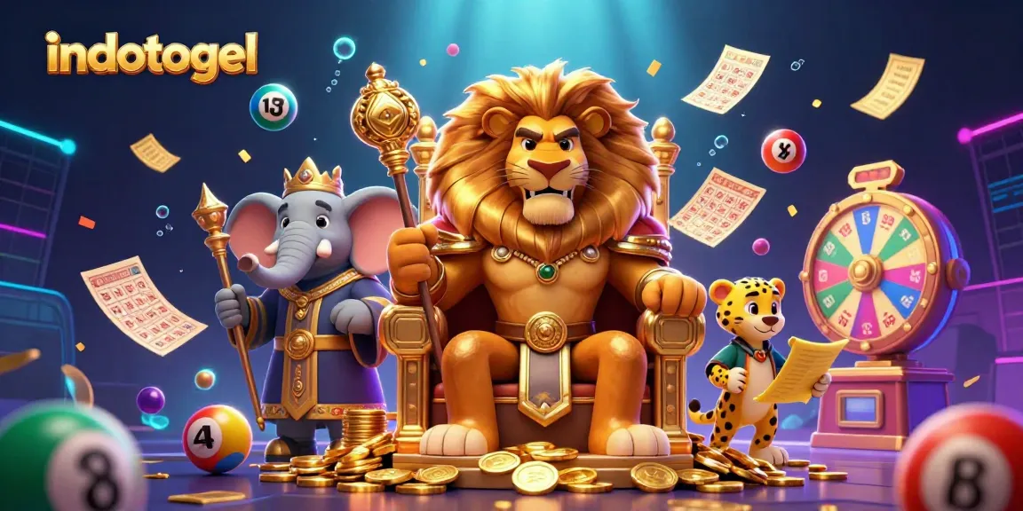 Engage with indotogel's vibrant 3D lottery scene featuring characters, colorful balls, and dynamic visuals.
