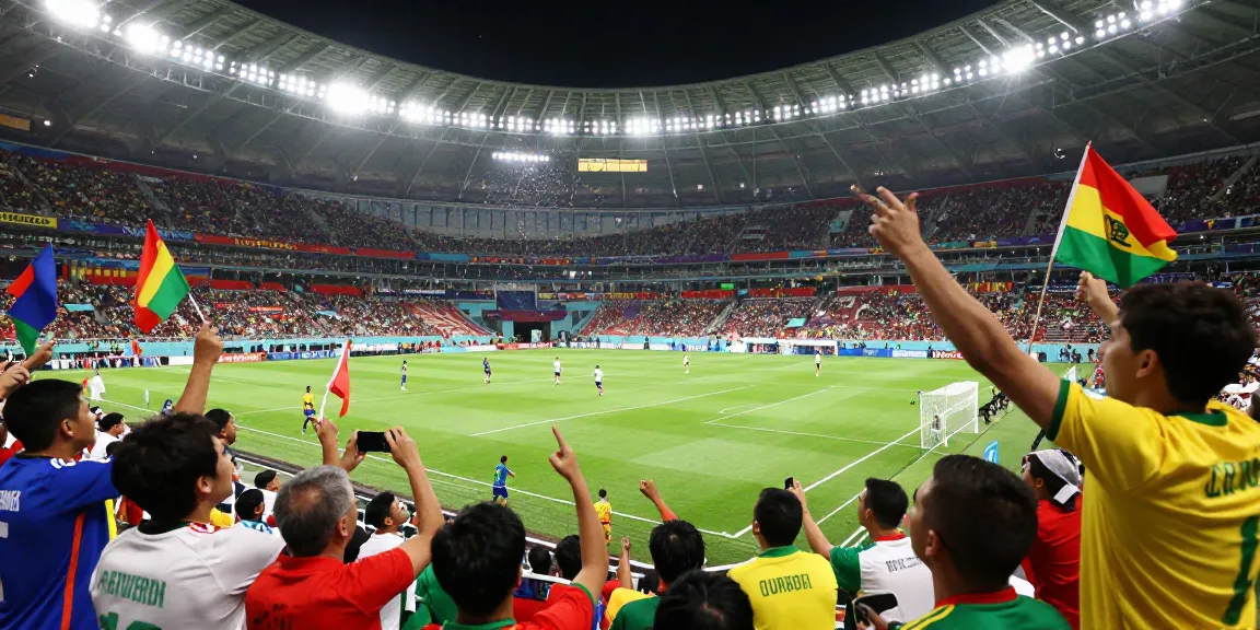 Prediksi piala dunia 2026 dengan penggemar merasa bersemangat di stadion, merayakan pertandingan sepak bola.