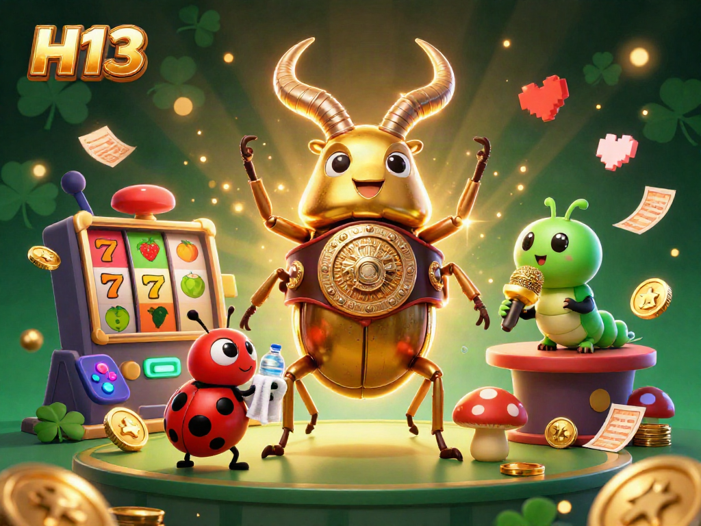 Experience vibrant gaming action with H13 featuring dynamic cartoon characters amidst classic casino elements.