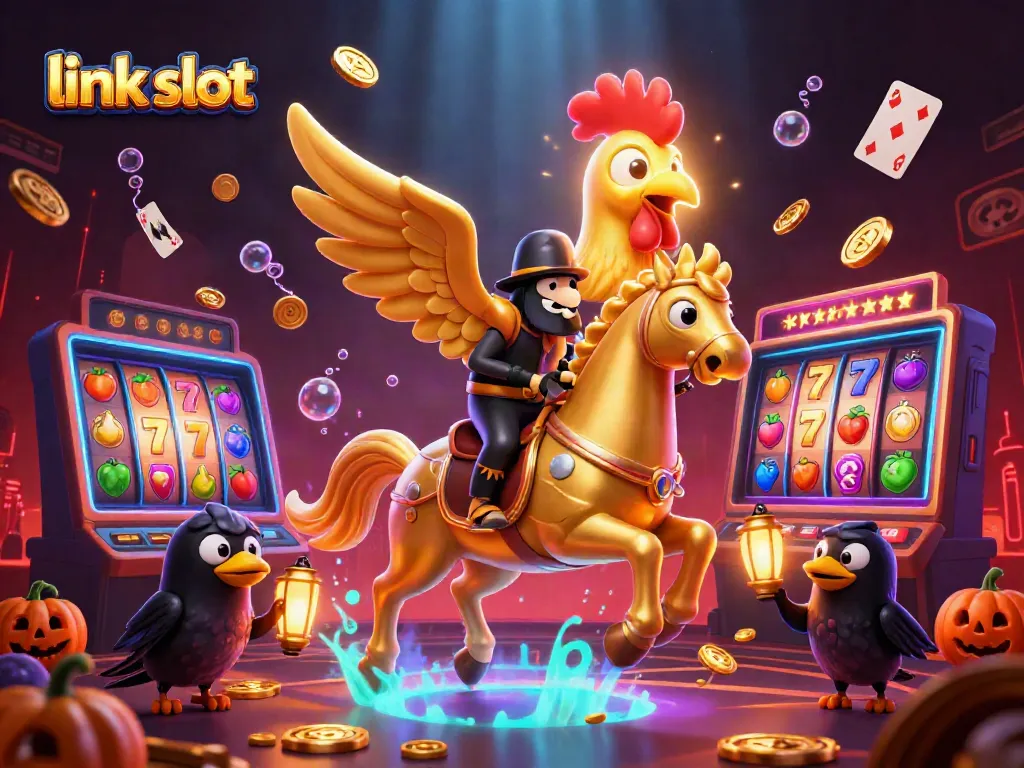 Menangkan jackpot dengan link slot yang menampilkan ayam jantan emas dan suasana kasino yang hidup.