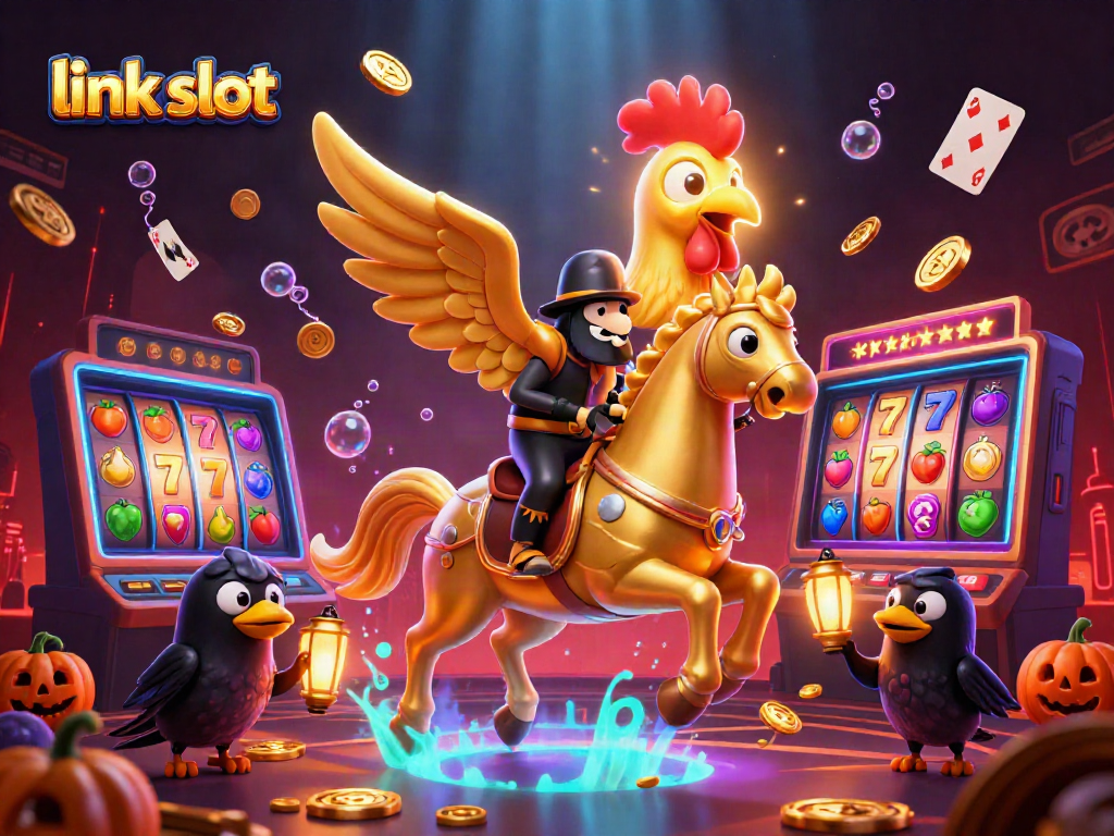Menangkan jackpot dengan link slot yang menampilkan ayam jantan emas dan suasana kasino yang hidup.