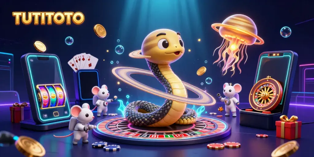 Experience thrilling bets with TUTITOTO as cartoon characters engage in cosmic casino games.