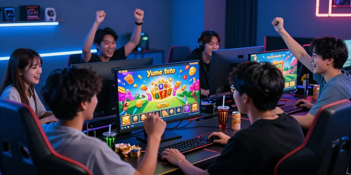 Pengguna bermain yume toto dengan semangat di ruang gaming yang penuh warna.