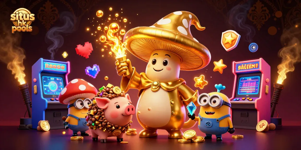 Situs hk pools memperlihatkan ilustrasi judi dengan karakter sihir dan elemen permainan yang bersinar.