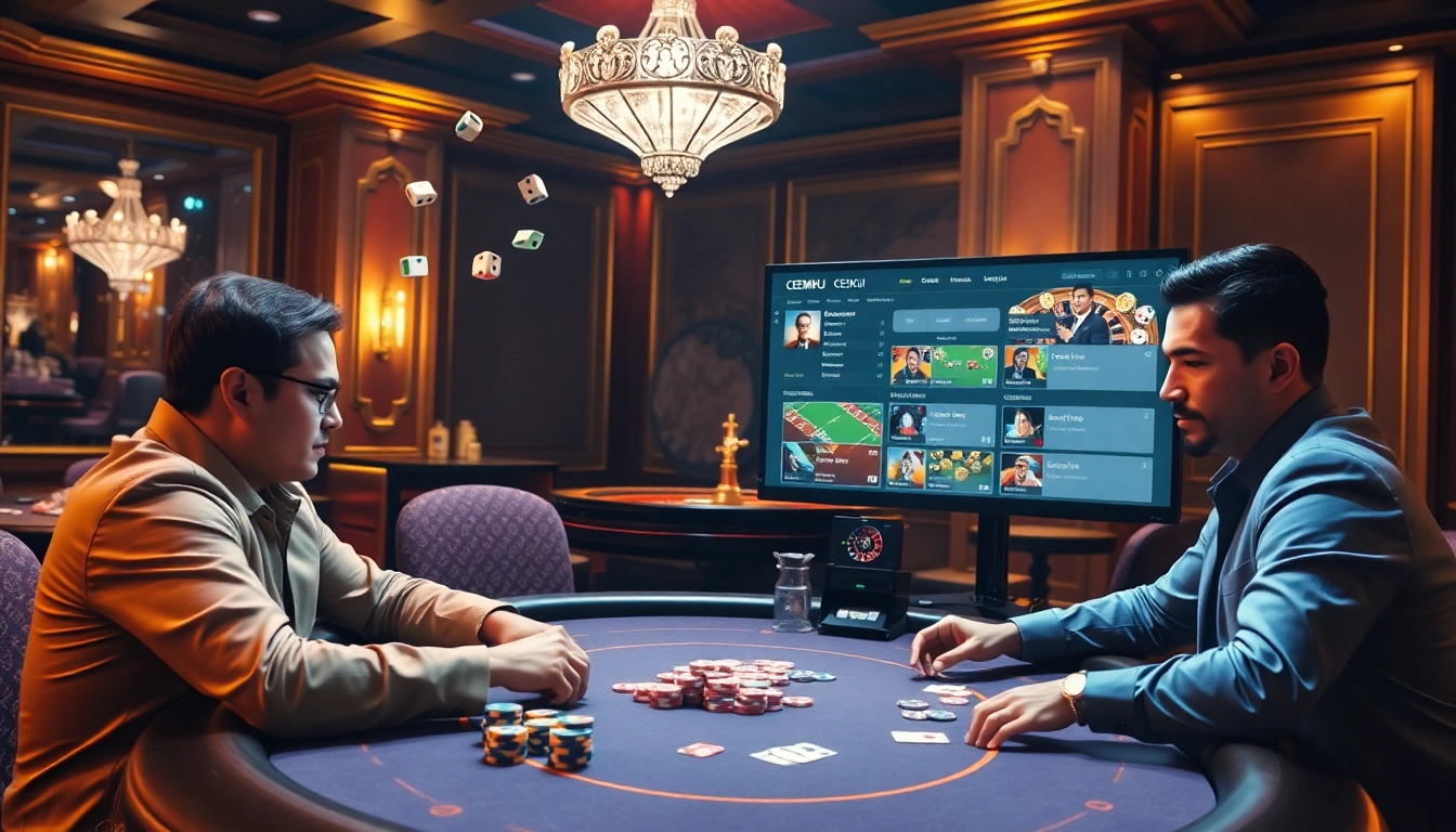 Play poker online at CEMEKU with colorful chips and an exciting casino ambiance.