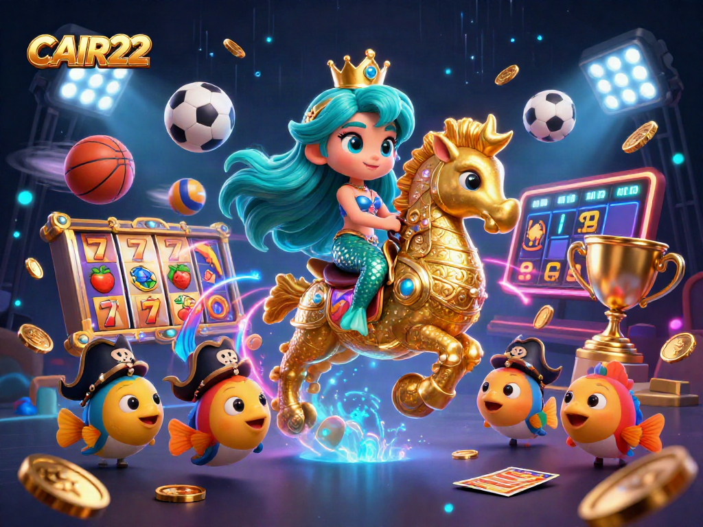 Engage with CAIR22's exciting gaming world featuring a mermaid princess and vibrant casino elements.